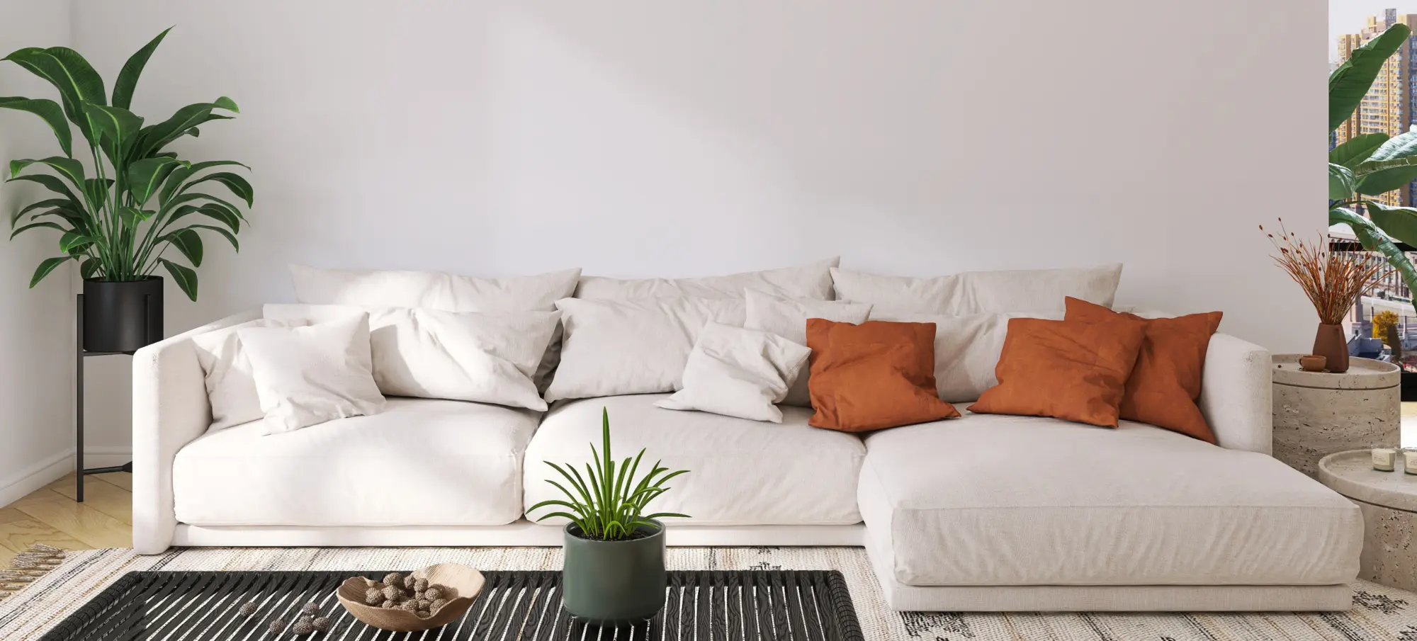 Sala com sofá higienizado pela Guru do Sofá